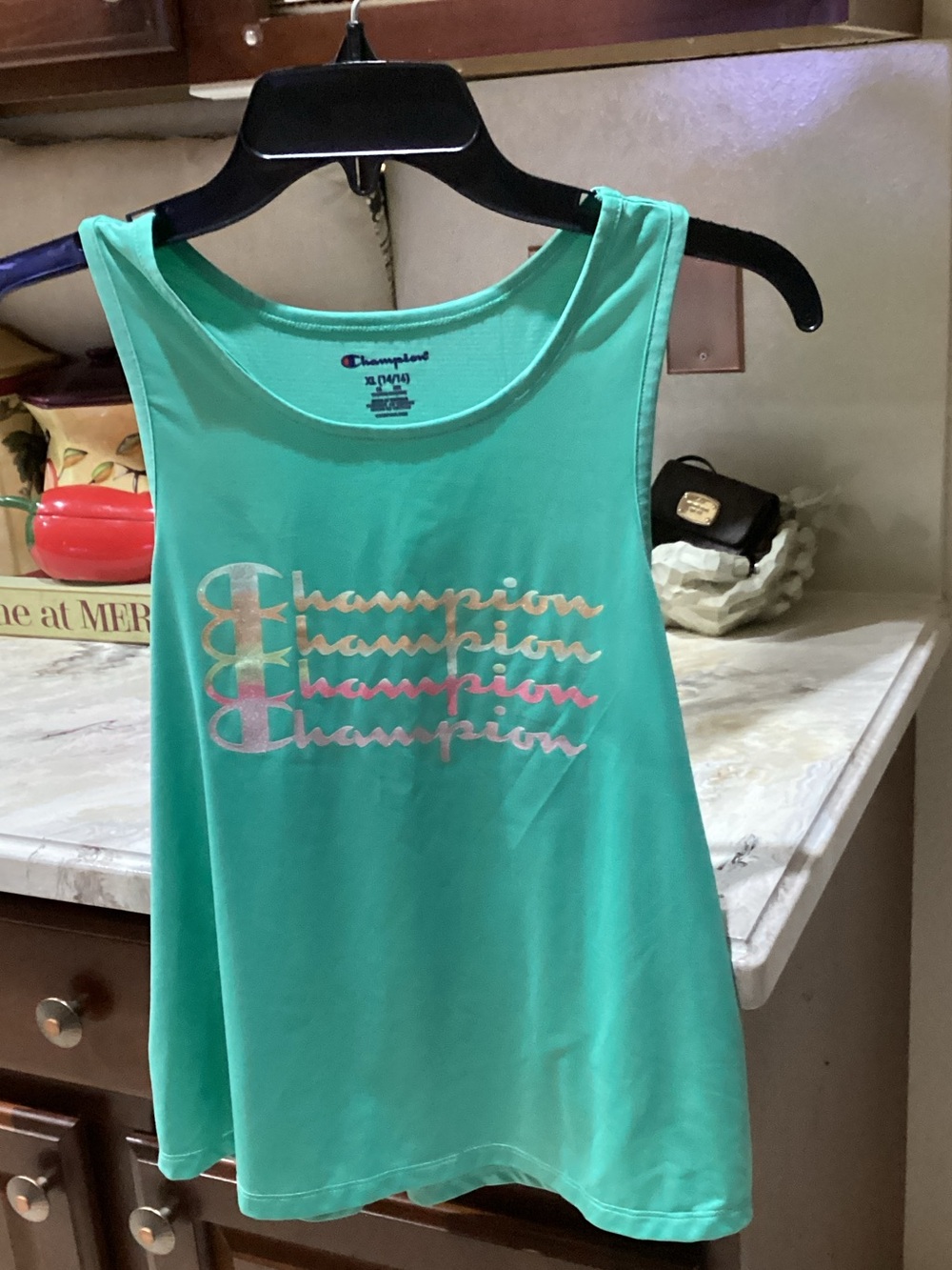 Champion Women's Mint Green Tank Top with Iridescent Script